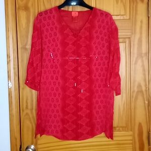 V Cristina red swim cover up.